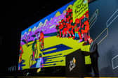 Tour de France Race Director Christian Prudhomme with the 2026 TdF Grand Depart creative during the route reveal event 