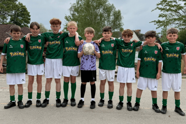 Greenfields Primary School's football team in their new kit for the national finals
