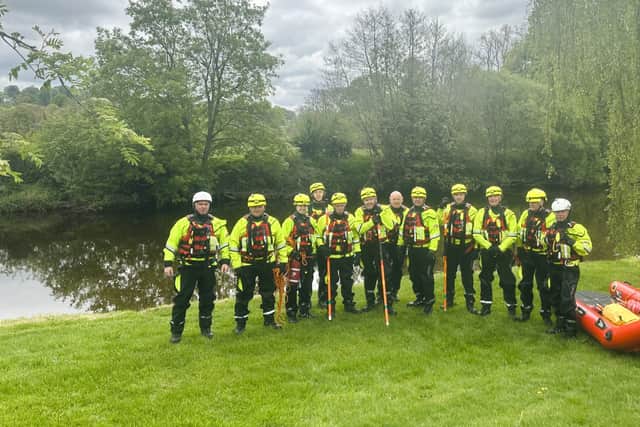 The fire service crew training at Neuadd Bridge Caravan Park