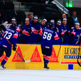 Former Telford Tigers players David Clements and Joe Hazeldine in action for Great Britain in the World Championship defeat to Austria