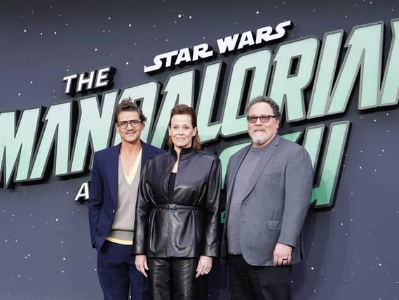 Pedro Pascal, Sigourney Weaver and Jon Favreau