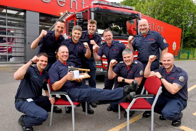 Retiring firefighter Martin Jones with colleagues at Telford Central station