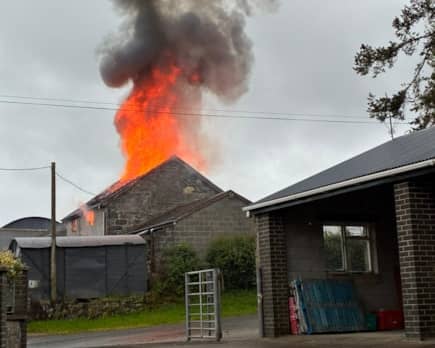 A farm building was destroyed by fire in Llanidloes. Picture: Mid and West Wales Fire and Rescue Service