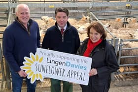 Lingen Davies fundraiser Angela Hill with auctioneer James Evans and Stuart Ashley