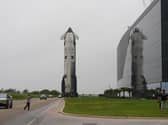 The latest version of SpaceX’s mega rocket Starship is rolled out to the launch pad in preparation for a test flight in Starbase, Texas