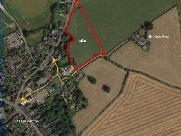 The yellow arrows show the existing footpath. However, there will be a proposed footpath north of the site that would link to Wollerton