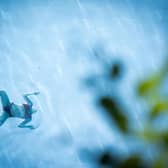 Swimmer in sky pool
