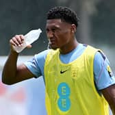 Ollie Watkins cools off at training