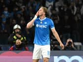 Rasmus Hojlund blows a kiss to the crowd