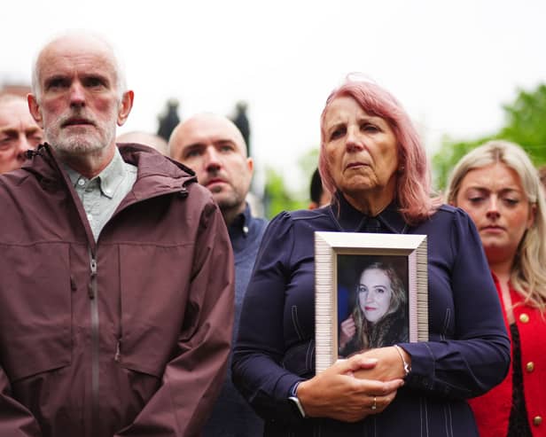 Noel McNally and Bernie McNally, the parents of Natalie McNally outside Belfast Crown Court