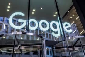 The Google logo displayed within an office building