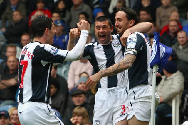 Graham Dorrans, Paul Robinson and Jonathan Greening celebrate against Portsmouth in 2009. Pic: Getty