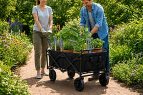 The folding garden trolley can carry up to 70kg and folds away neatly when not in use