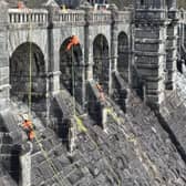 Severn Trent workers doing maintenance works on  Vyrnwy Dam
