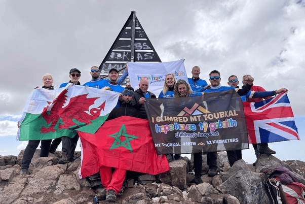 The successful team at the 4,167-metre-high summit of Mt Toubkal.