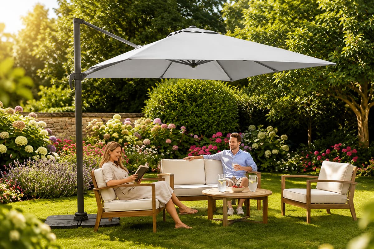 Large rotating garden parasol with base drops to £109 in fast-selling deal ...