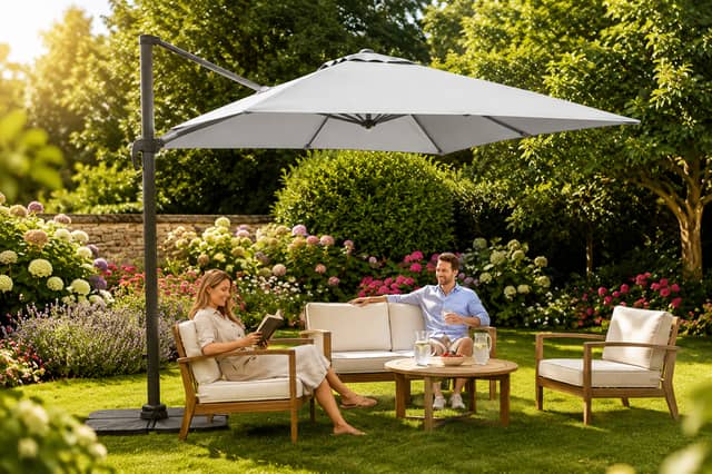 This rotating cantilever parasol promises flexible shade and a contemporary finish, with Wowcher knocking more than £160 off the price