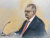 Court artist drawing of Sir Jeffrey Donaldson in the witness box at Newry Crown Court