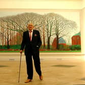 Bradford artist David Hockney unveils his Bigger Trees Near Water, created in 2007 and the largest picture ever to be displayed at the Summer Exhibition of the Royal Academy of Arts in London