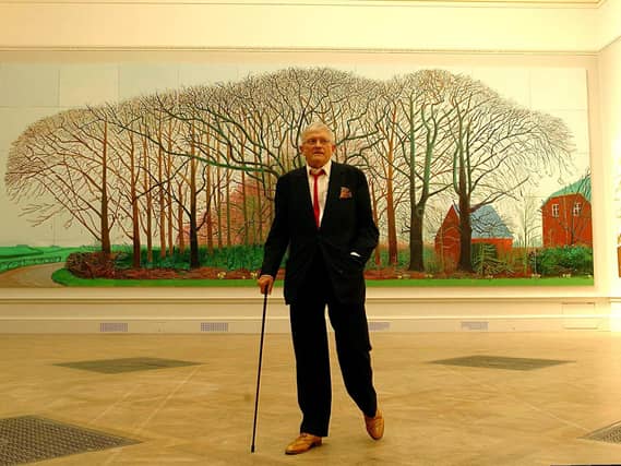 Bradford artist David Hockney unveils his Bigger Trees Near Water, created in 2007 and the largest picture ever to be displayed at the Summer Exhibition of the Royal Academy of Arts in London