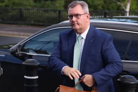 Sir Jeffrey Donaldson arriving at Newry Crown Court on Friday