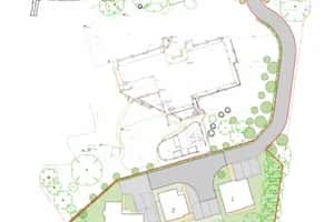 A graphic showing the three homes will be behind the Bracken Trust's cancer support centre in Llandrindod Wells.