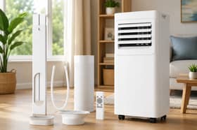 The HUMILABS portable air conditioner combines cooling, dehumidifying and fan functions in one compact unit designed for rooms up to 450 square feet