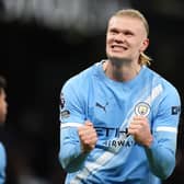 Erling Haaland celebrates scoring a goal