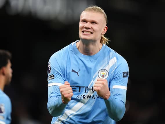 Erling Haaland celebrates scoring a goal