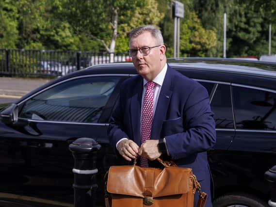 Sir Jeffrey Donaldson arriving at Newry Crown Court