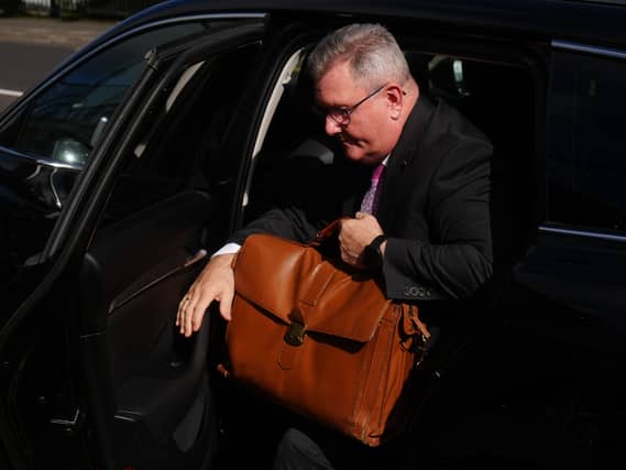 Sir Jeffrey Donaldson arriving at Newry Crown Court