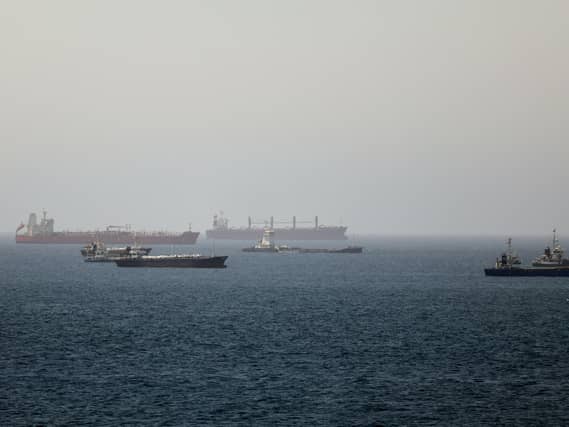 Tankers and cargo vessels in the Gulf of Oman