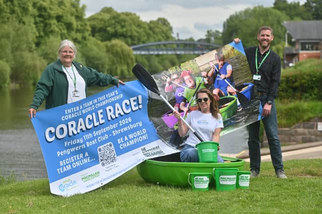 Organisers of the Coracle World Championships are urging people to get their entries in -  Jayney Davies from the Coracle Committee is flanked by Carole Green and John Harrison from Macmillan.