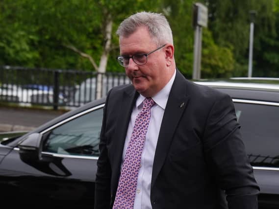 Sir Jeffrey Donaldson outside court