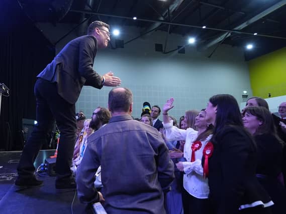 Andy Burnham gives a speech after being declared the winner of the Makerfield by-election
