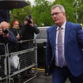 Sir Jeffrey Donaldson walking outside court