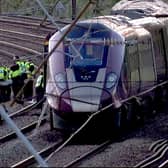 Damaged train on rail tracks