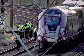 Damaged train on rail tracks