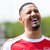 France and Arsenal defender William Saliba laughs