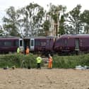 The scene just south of the Elstow interchange between the A421 and the A6 in Bedford South after two East Midlands Railway trains were involved in a collision