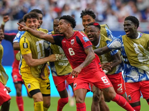 Cape Verde celebrate Kevin Pina's goal against Uruguay at the World Cup