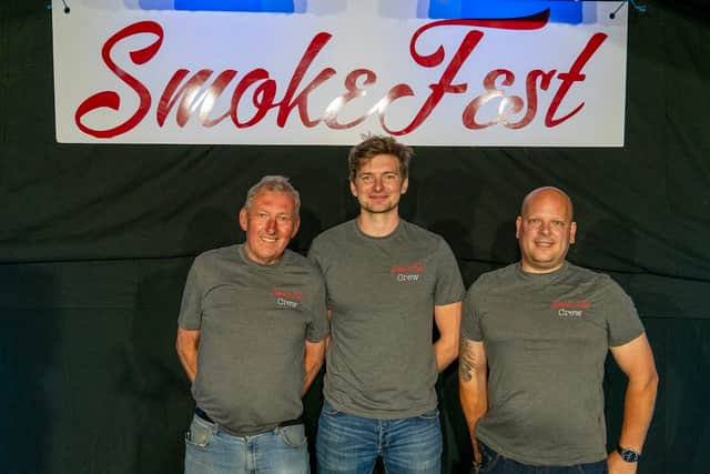The founders of Smokefest - Andy 'Smokey' Davies, his son Liam Davies, and Alan Dixon