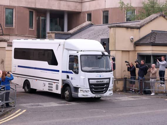 A prison van leaving Newry Crown Court