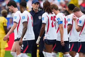 England players pictured during hydration break in the match against Ghana
