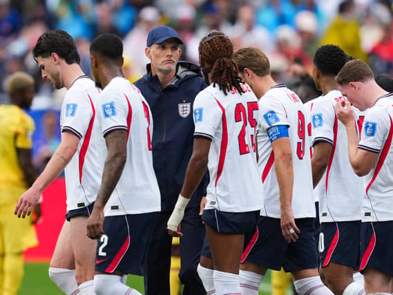 England players pictured during hydration break in the match against Ghana