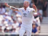 England’s Ben Stokes celebrates the wicket of New Zealand’s Mitch Santner