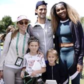 Novak Djokovic and his family with Serena Williams at Wimbledon in 2022