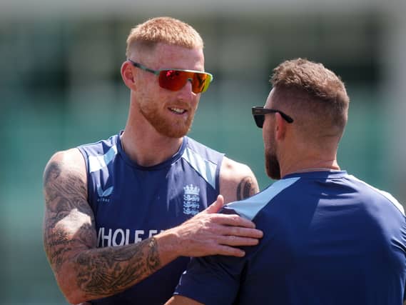England captain Ben Stokes (left) with head coach Brendon McCullum during a nets session at Trent Bridge on Tuesday