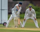 Sentinel skipper Ed Ashlin is bowled.