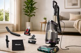 The Shark PowerDetect upright vacuum uses sensors to adapt its cleaning power to floors, dirt, edges and direction